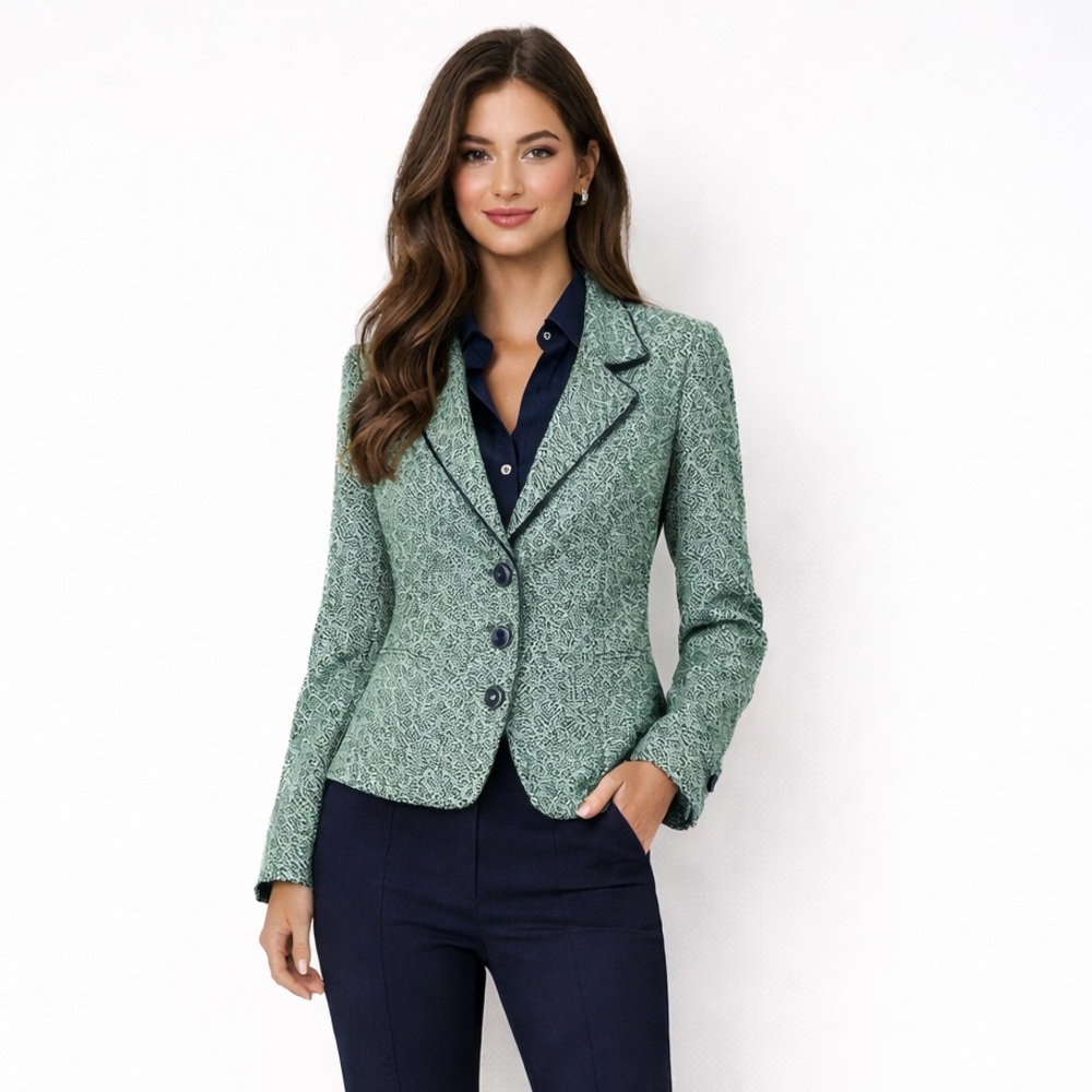 Juliana Green Blue Textured Jacket Blazer